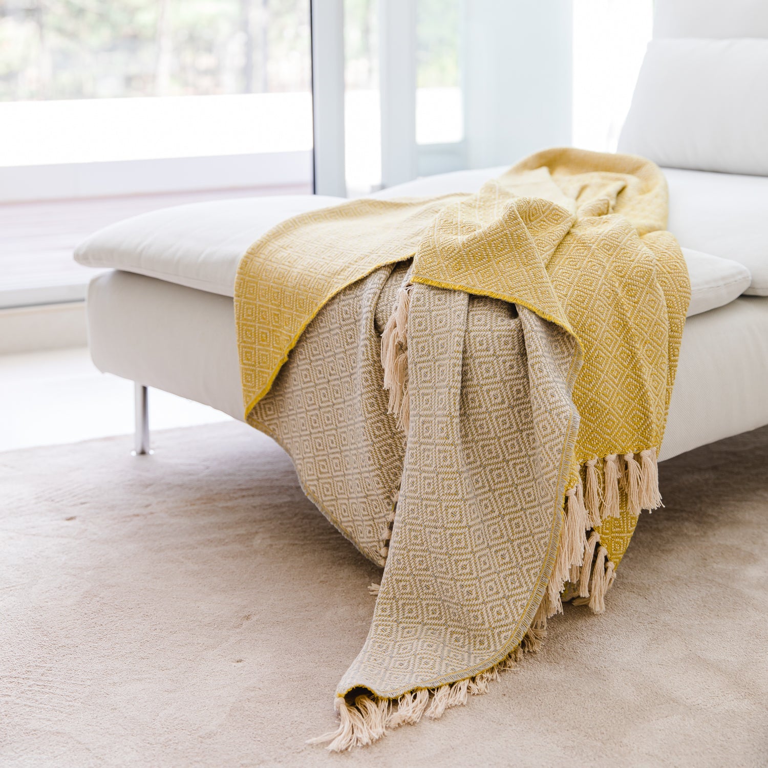 Manta Diamante Amarillo y Gris 180x150cm - SearaCollection